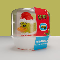 TUBBZ Grinch Mini duck Santa outfit close-up with glossy vinyl finish for collectors.