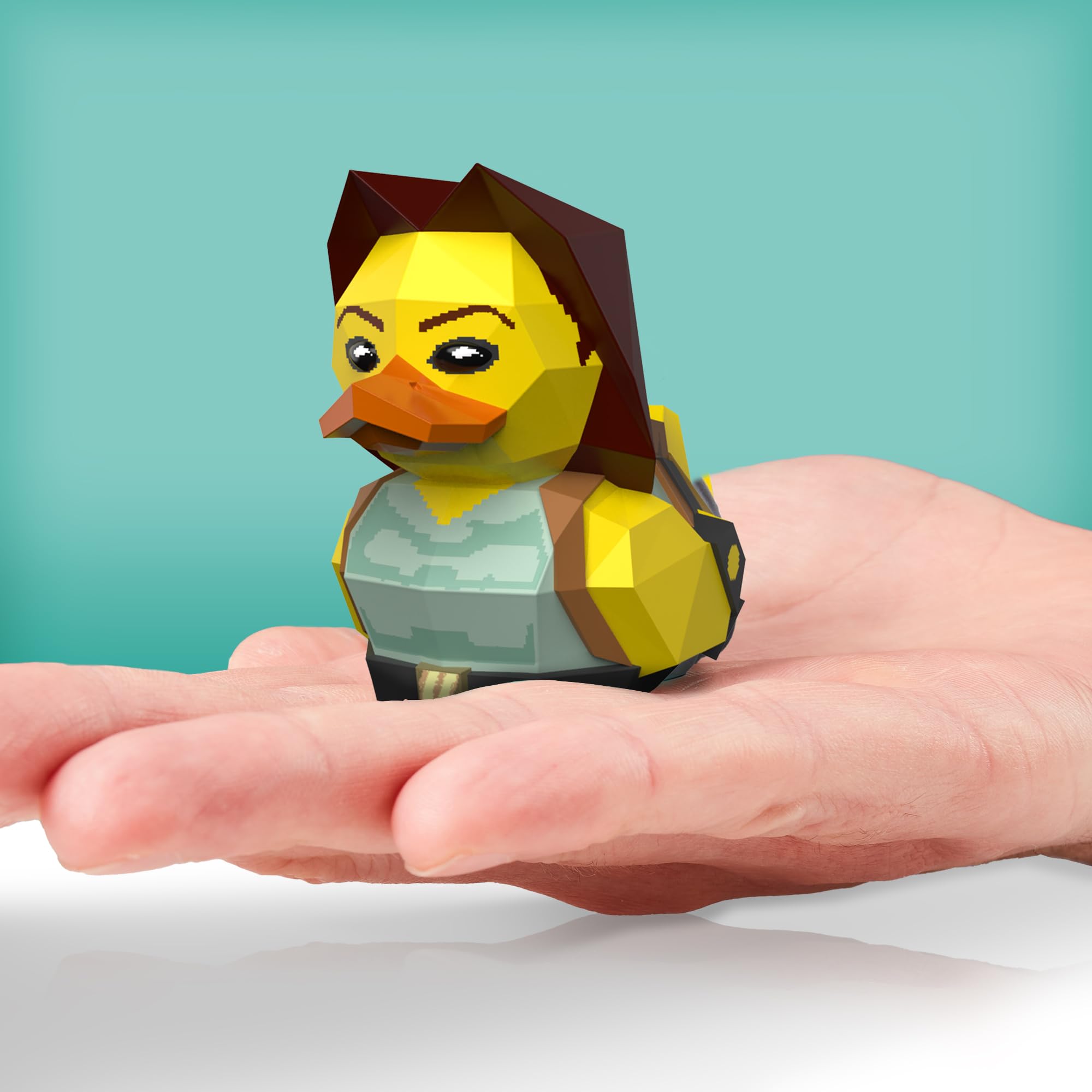 TUBBZ Mini Lara Croft duck in mini tub, collectible décor for fans.
