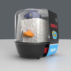 TUBBZ Mini Tofu Duck with Resident Evil logo on the bathtub, ready to display.