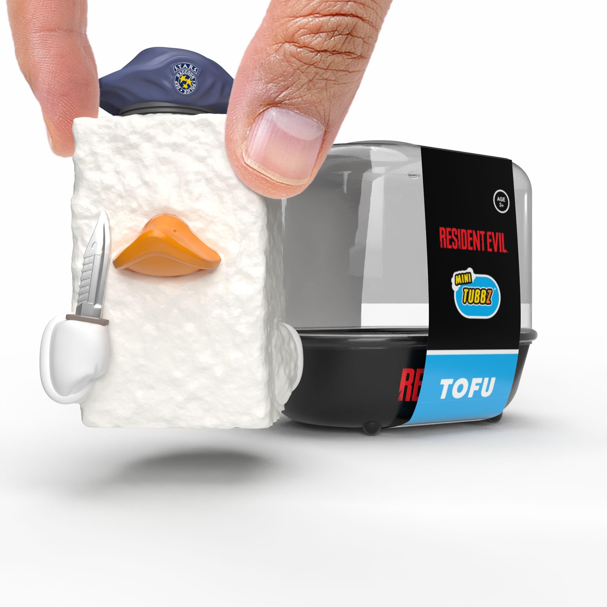 TUBBZ Mini Tofu Duck cosplaying in a mini bathtub, ideal for shelf display.