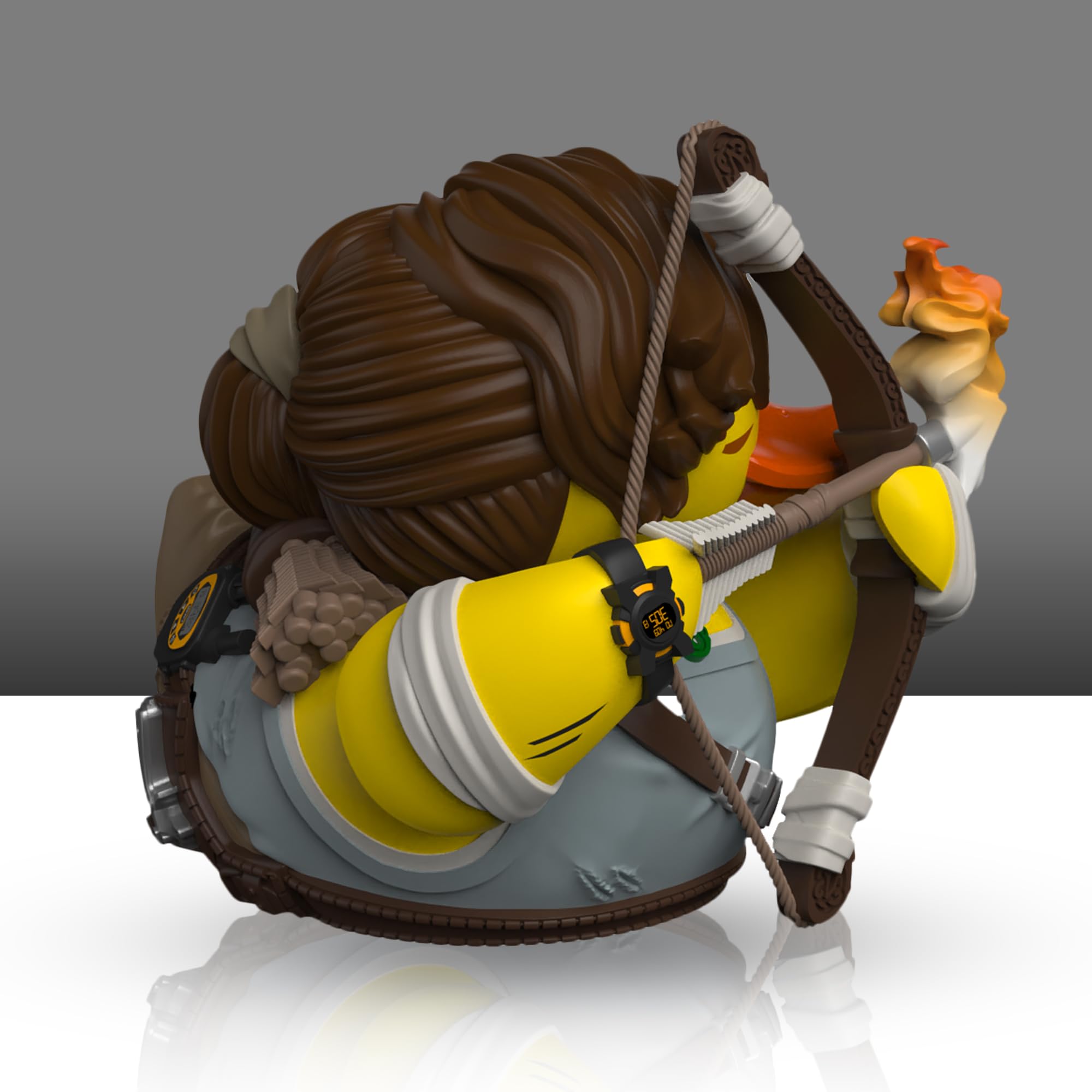 TUBBZ Tomb Raider duck on collectible stand highlights display-ready design.
