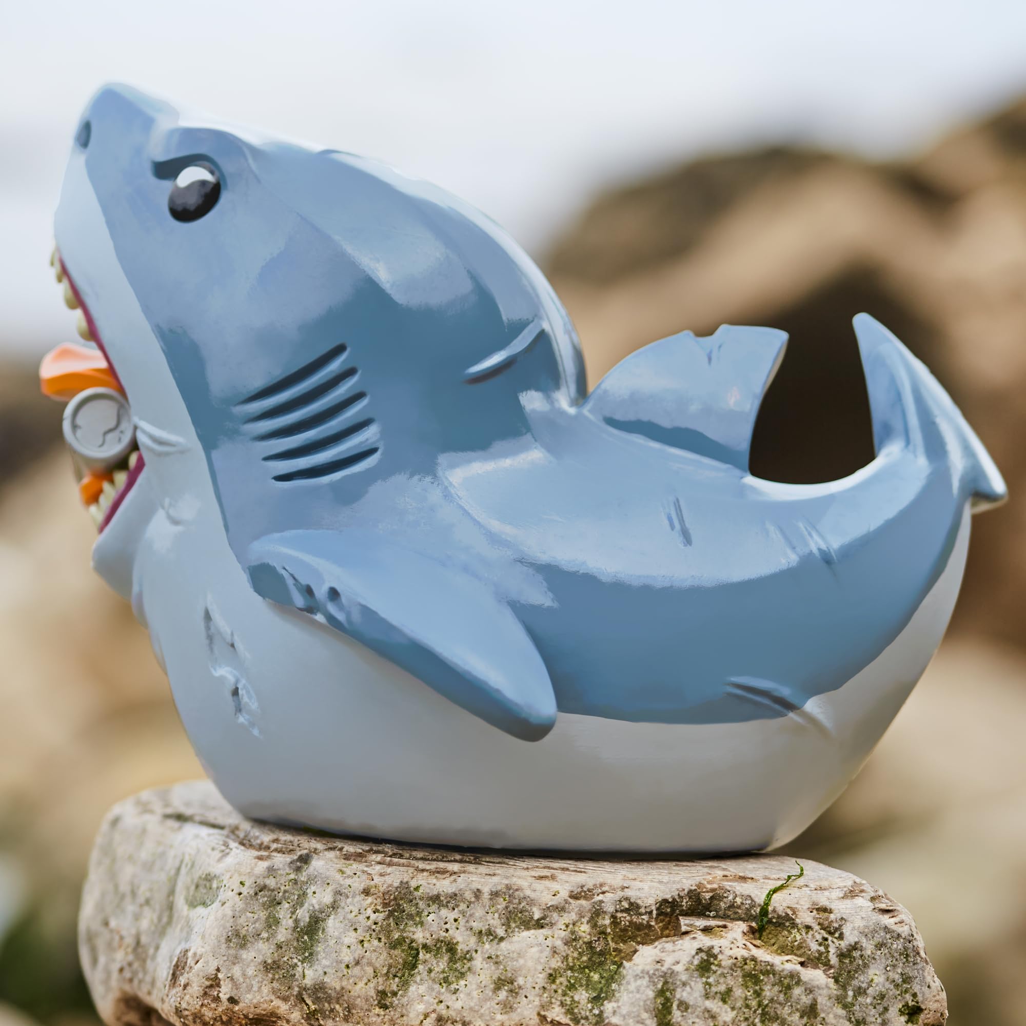 TUBBZ XL Bruce the Shark duck on a shelf adds character