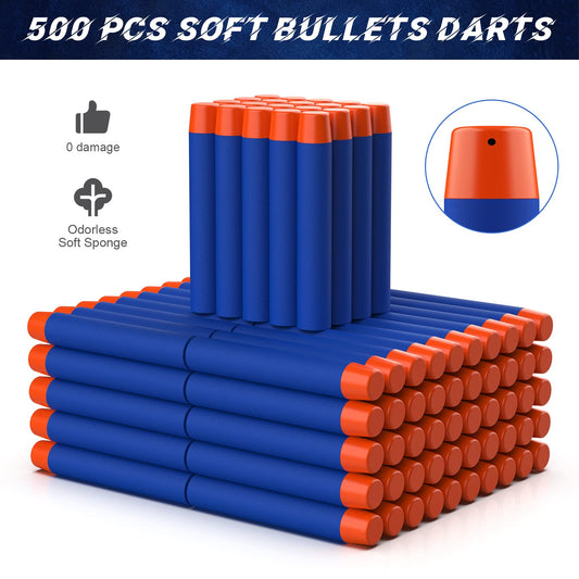 Tudaymol Nerf Bullets 500 blue dart close-up showing durable foam construction.
