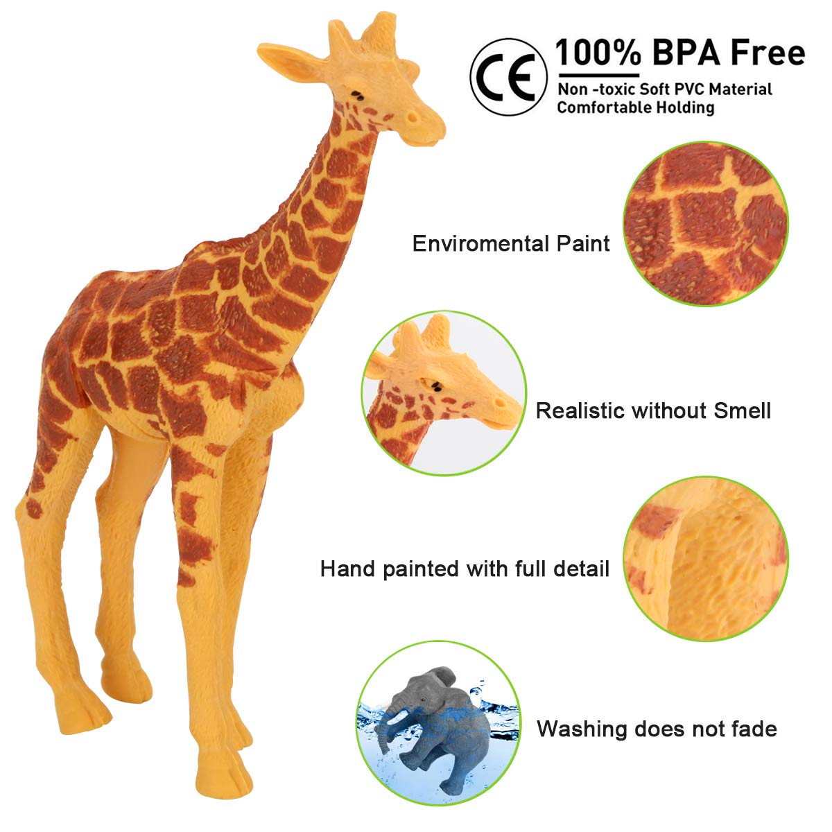 Tudoccy Safari Animals elephant figure with textured details for imaginative play.