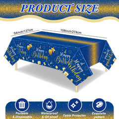 Tudomro disposable blue-gold tablecloth 54x108 inches, sturdy and waterproof.