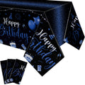 Tudomro Happy Birthday tablecloth Black-Blue design closeup with gold foil accents for stylish party decor.
