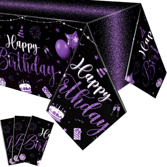 Tudomro happy birthday tablecloth in black and purple with foil detail for festive decor