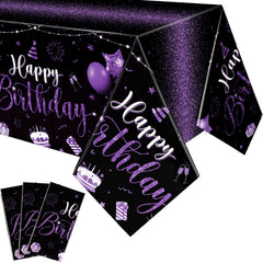 Tudomro happy birthday tablecloth in black and purple with foil detail for festive decor