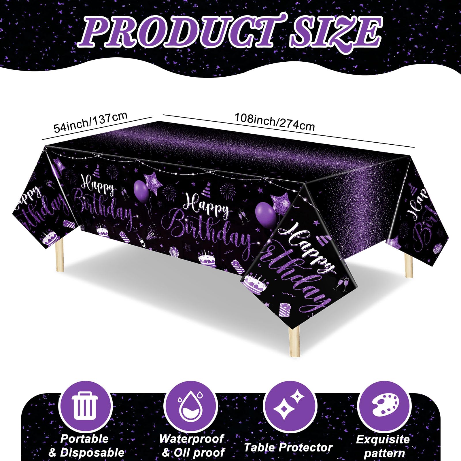 Tudomro black-purple tablecloth close-up showing pattern and foil accents