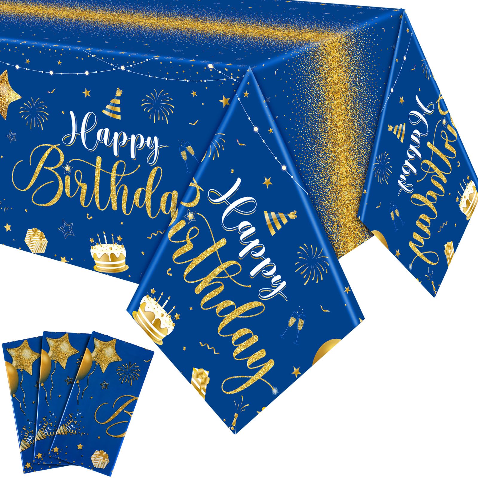Tudomro happy birthday tablecloth blue-gold festive design for quick cleanup.