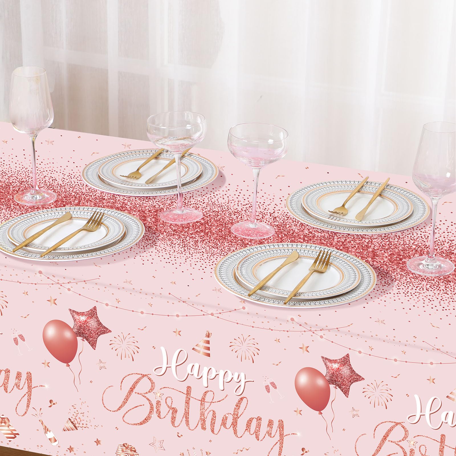 Tudomro Happy Birthday tablecloths used as festive backdrop on wall or door