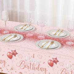 Tudomro Happy Birthday tablecloths used as festive backdrop on wall or door