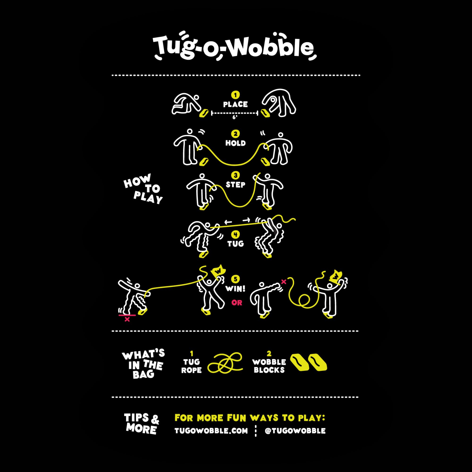 TUG O' WOBBLE carrying bag keeps gear portable and ready.