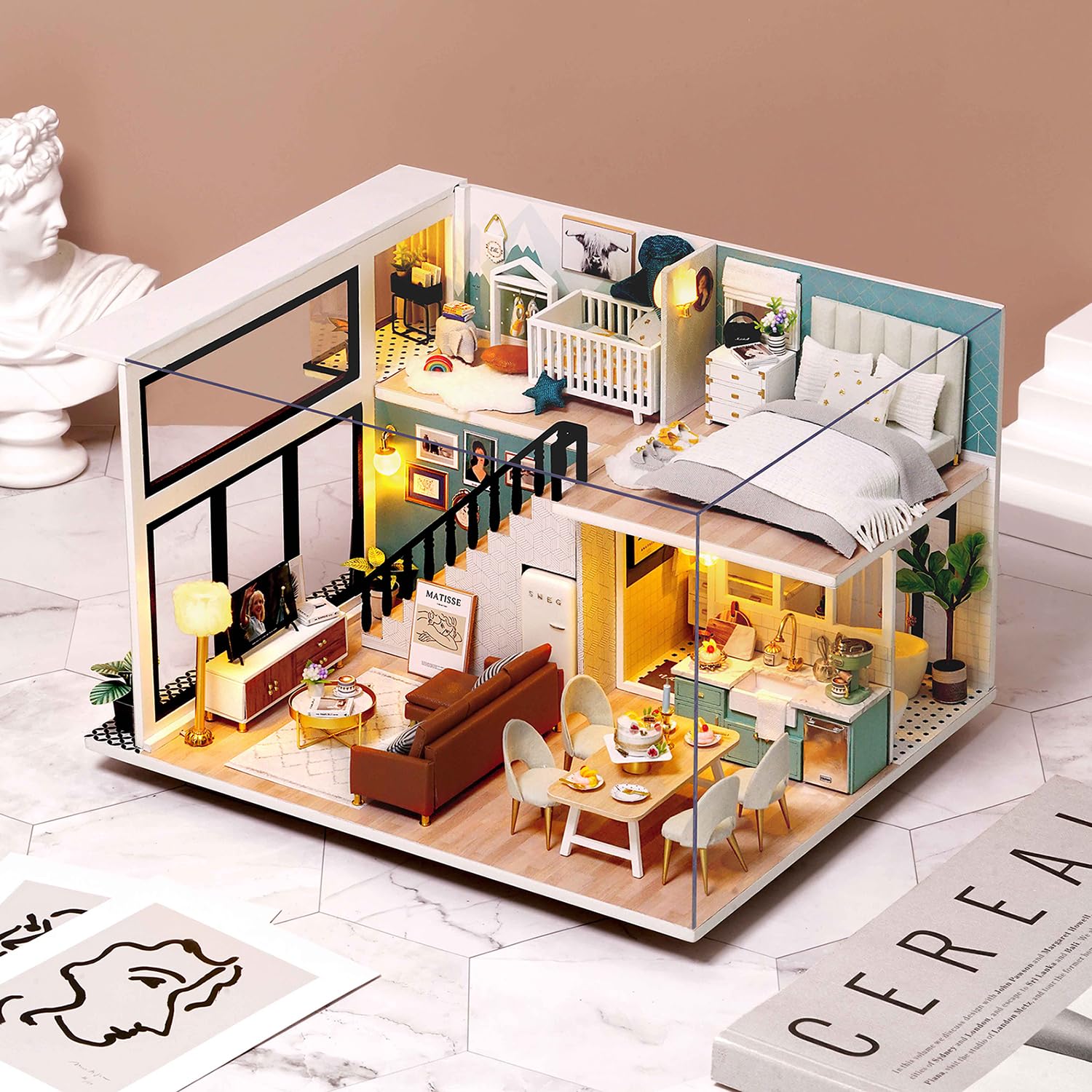 TuKIIE dollhouse bedroom furniture creates cozy mini spaces with precise details.