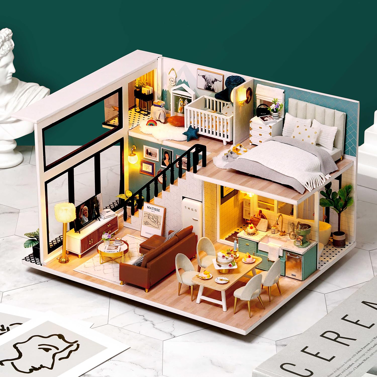 TuKIIE complete dollhouse model offers a charming, ready-to-enjoy loft.