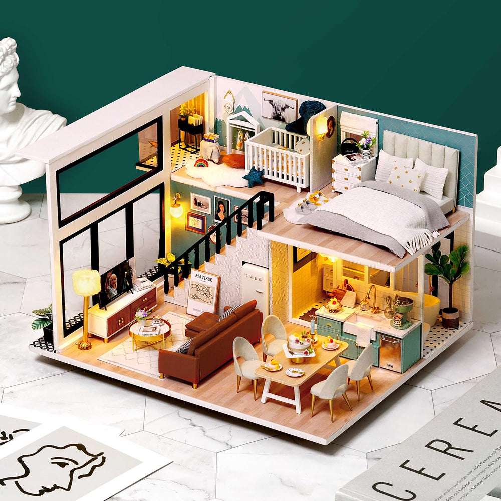 TuKIIE complete dollhouse model offers a charming, ready-to-enjoy loft.