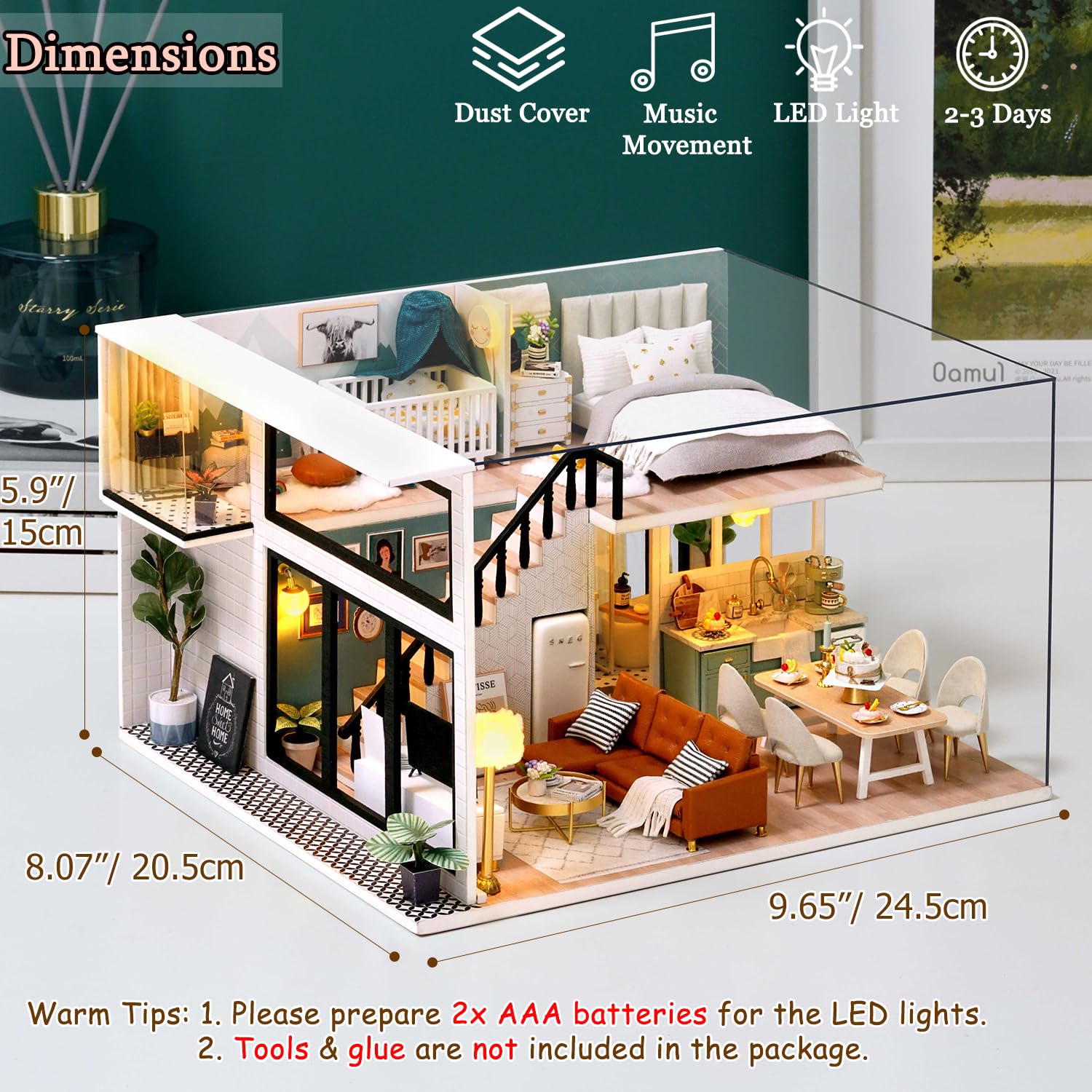 TuKIIE dollhouse music movement adds gentle ambiance to displays.