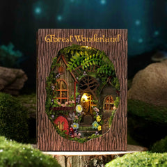 TuKIIE Forest Wonderland closed dollhouse view highlighting wood detailing and decor potential.