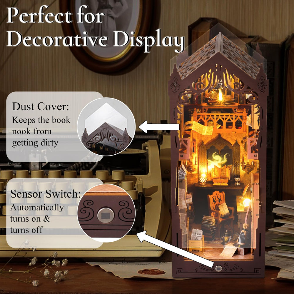 TuKIIE Miniature library scene fully assembled for elegant shelf display.