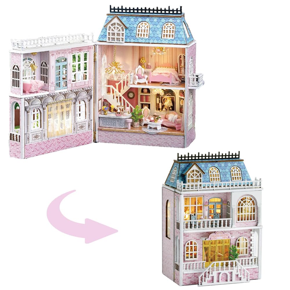 TuKIIE DIY dollhouse opened view with furnished room for creative play