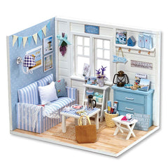 TuKIIE Beach Cottage dollhouse front view shows compact 1:24 scale charm for display