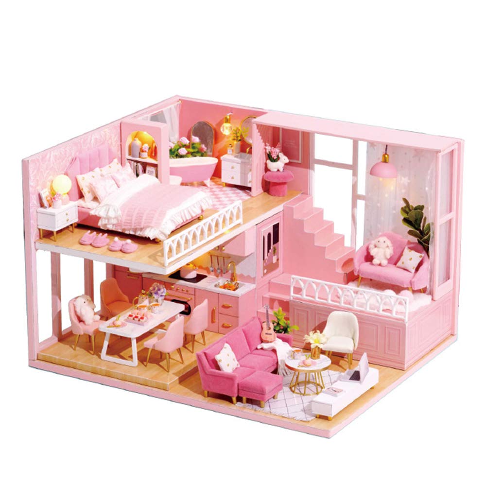 TuKIIE dollhouse kit unassembled parts with precise cuts for easy assembly.
