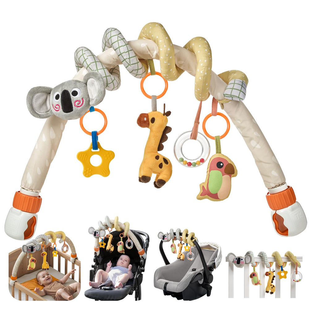 TUMAMA KIDS 2-in-1 spiral arch on car seat encourages visual focus and tactile play