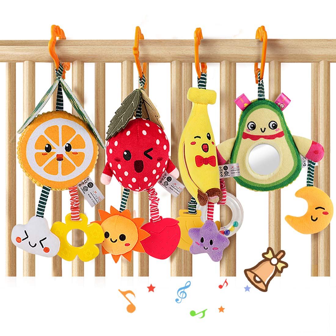 TUMAMA KIDS avocado fruit rattle hanging enhances visual tracking and gentle playtime exploration.