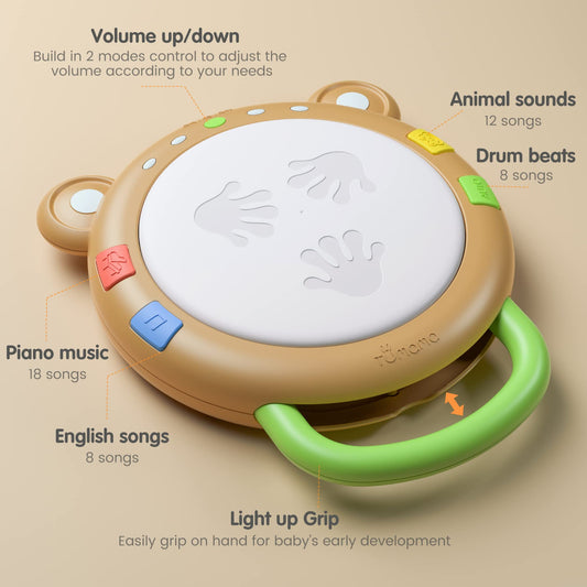 TUMAMA KIDS large button drum toy inviting easy hands-on play for infants.