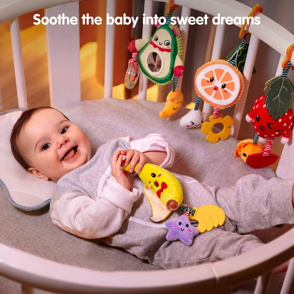 TUMAMA KIDS banana fruit rattle hanging supports gripping practice and multisensory engagement.