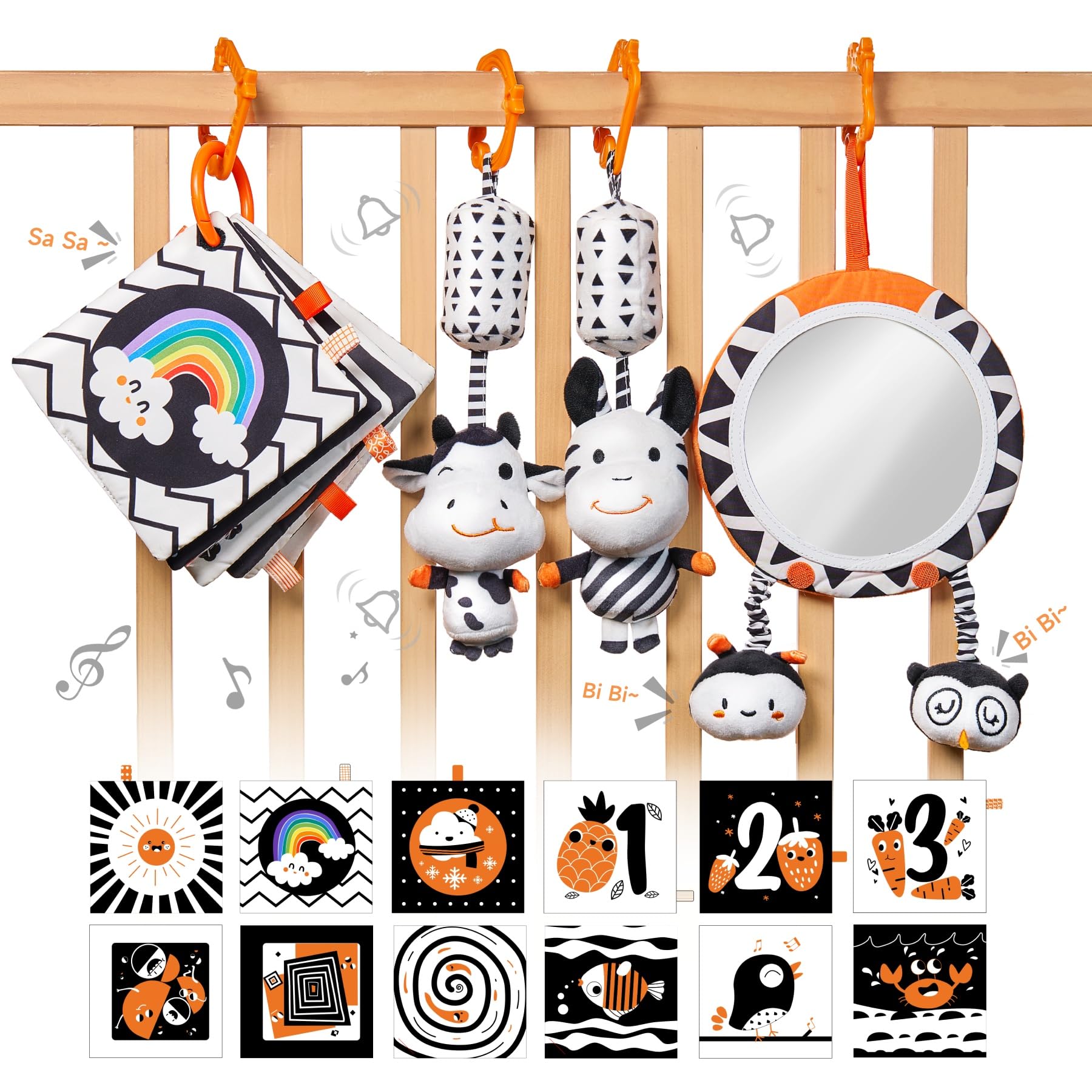 TUMAMA KIDS black and white toy mirror supports early visual tracking for newborns.