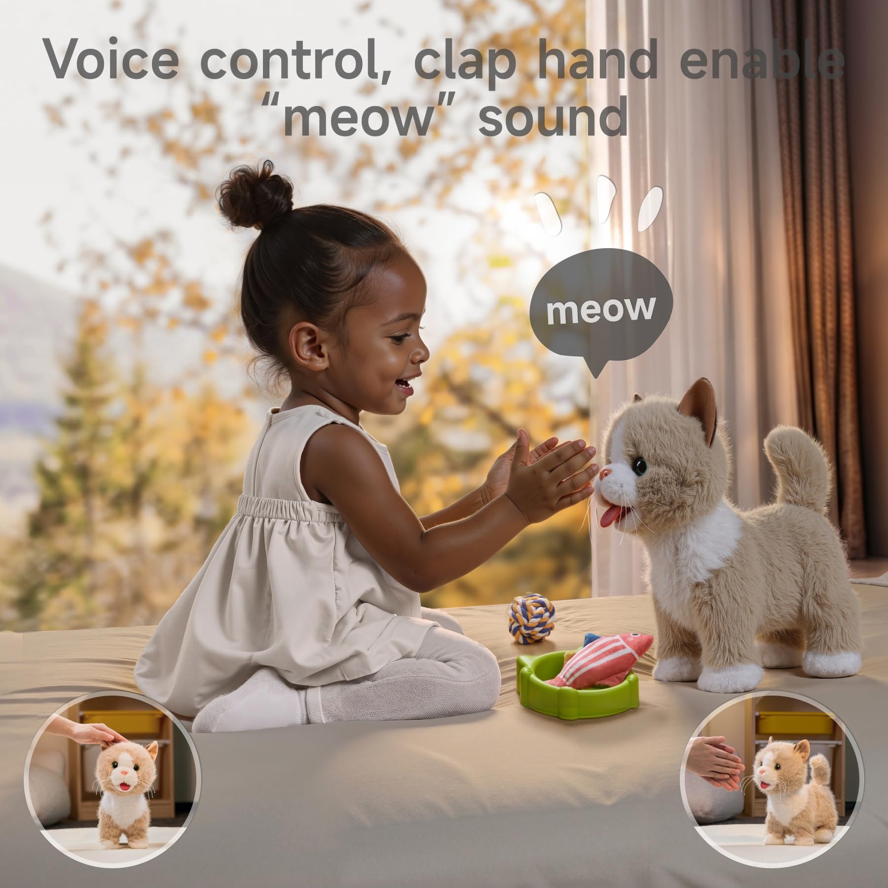 TUMAMA KIDS feeding-rice-bowl supports realistic feeding play with the cat.
