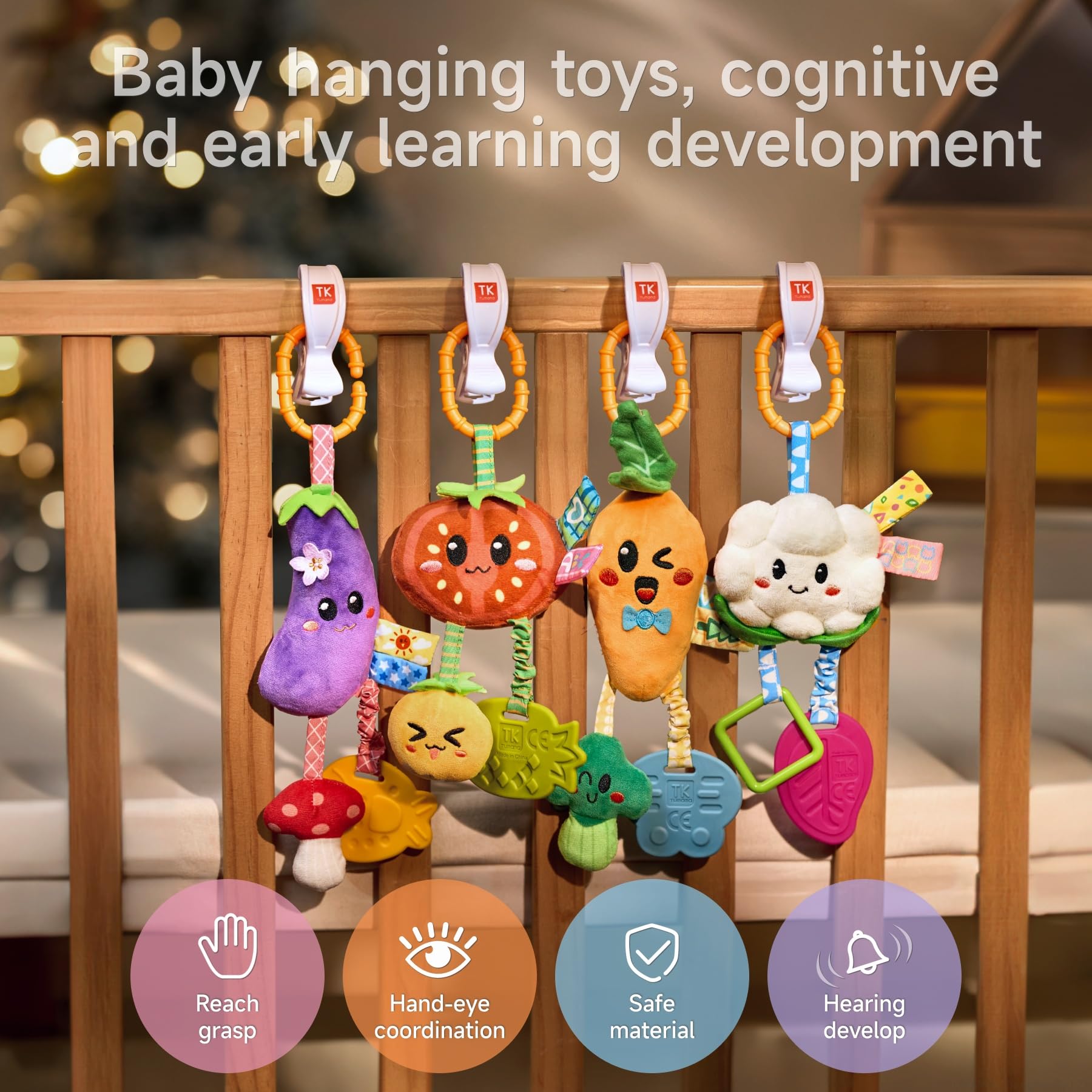 TUMAMA KIDS broccoli toy features high-contrast colors to support visual focus.