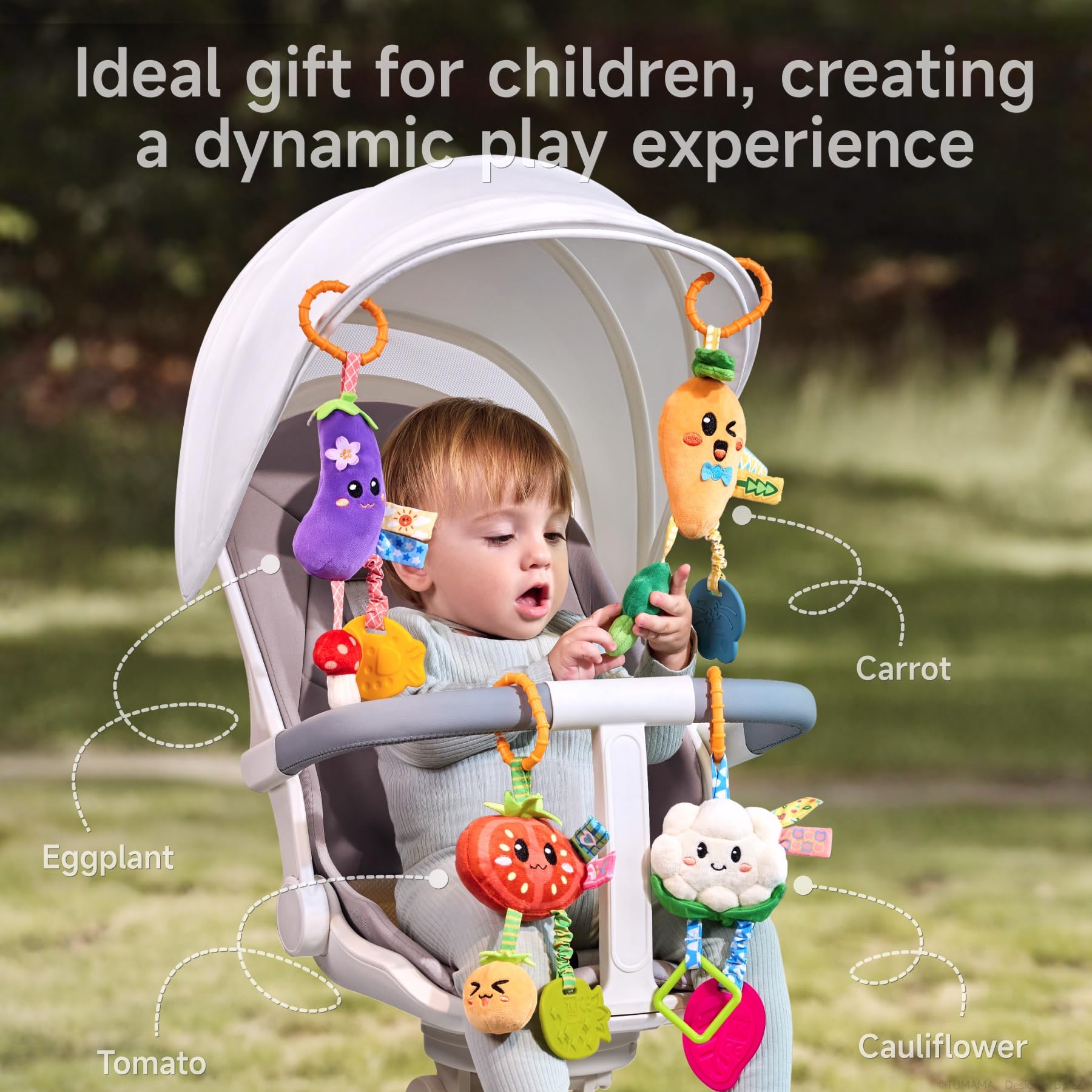 TUMAMA KIDS tomato teether toy soothes gums while encouraging grasping.