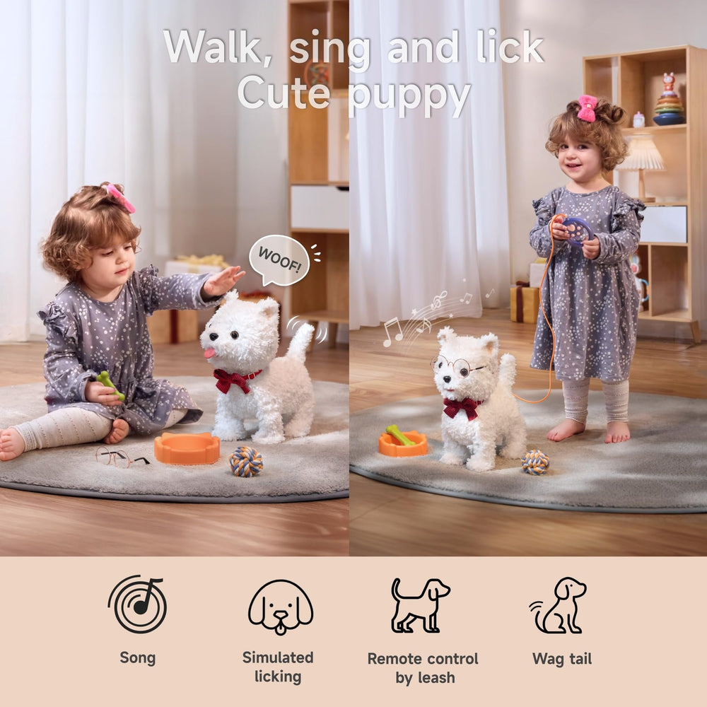 TUMAMA KIDS plush puppy barking prompts responsive, imaginative pretend games.