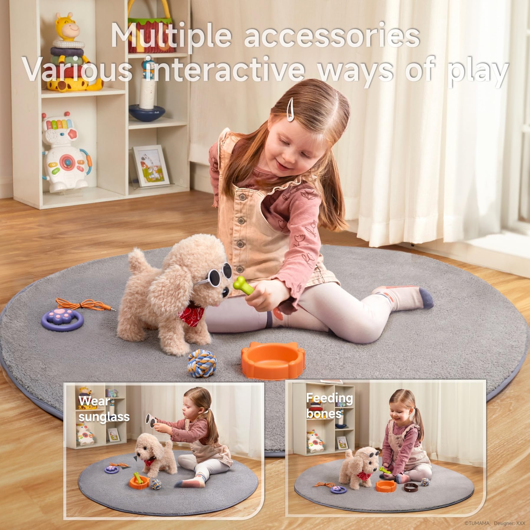 TUMAMA KIDS plush puppy tail wag shows responsive motion for realism