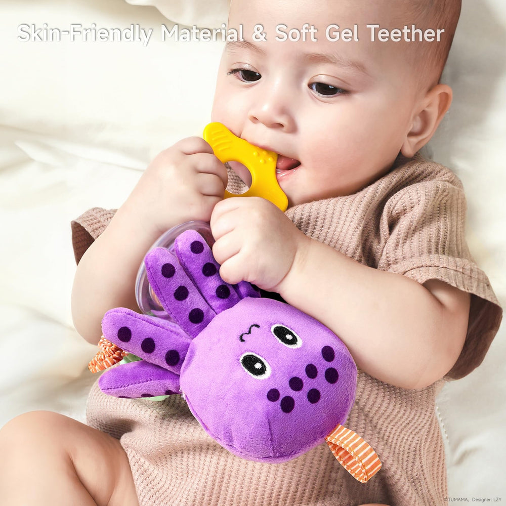 TUMAMA KIDS teether-attached hanging toy provides safe chewing and comfort.