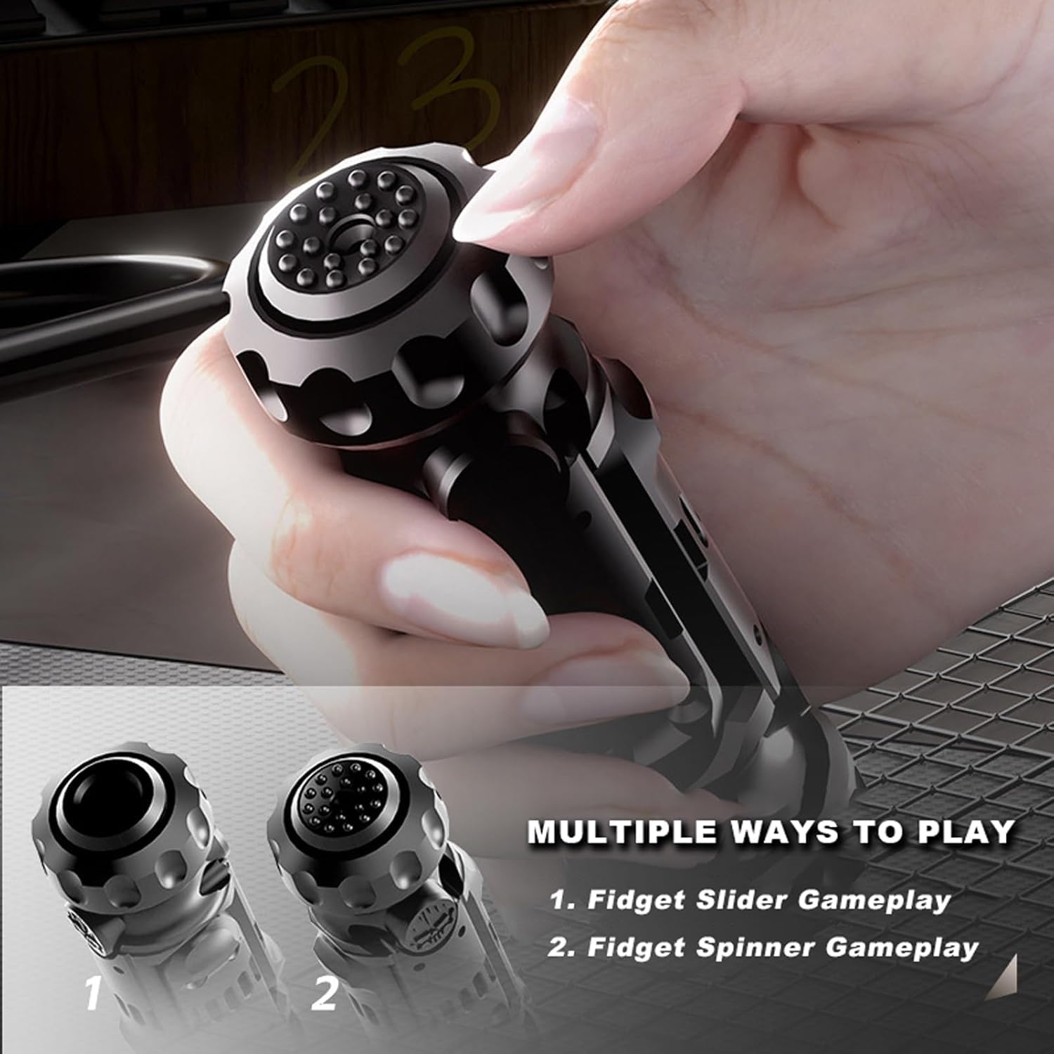 Tungsten Steel Fidget Gun Toy silent clicking for discreet focus sessions.