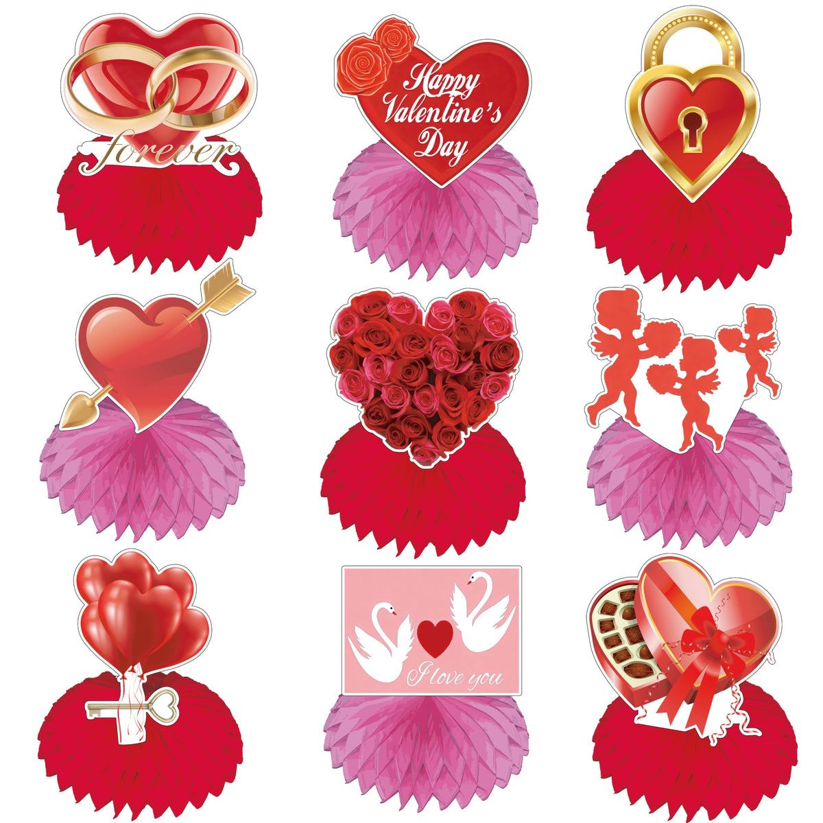TUOCYERD Valentine heart 3D honeycomb centerpiece for romantic dining