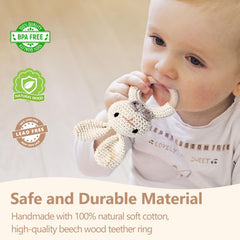 TUOWITA beech wood teething ring soothes gums during teething.