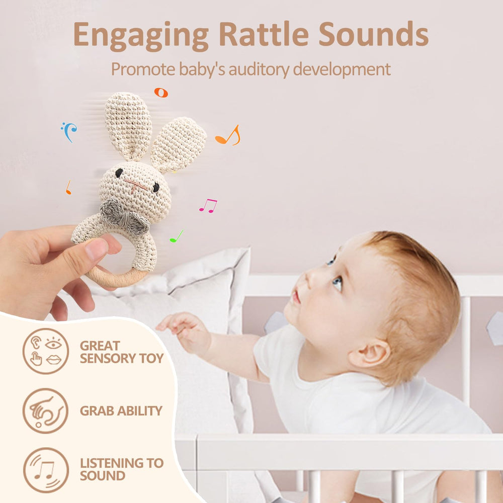 TUOWITA rattle with bell offers gentle sound for supervised play.