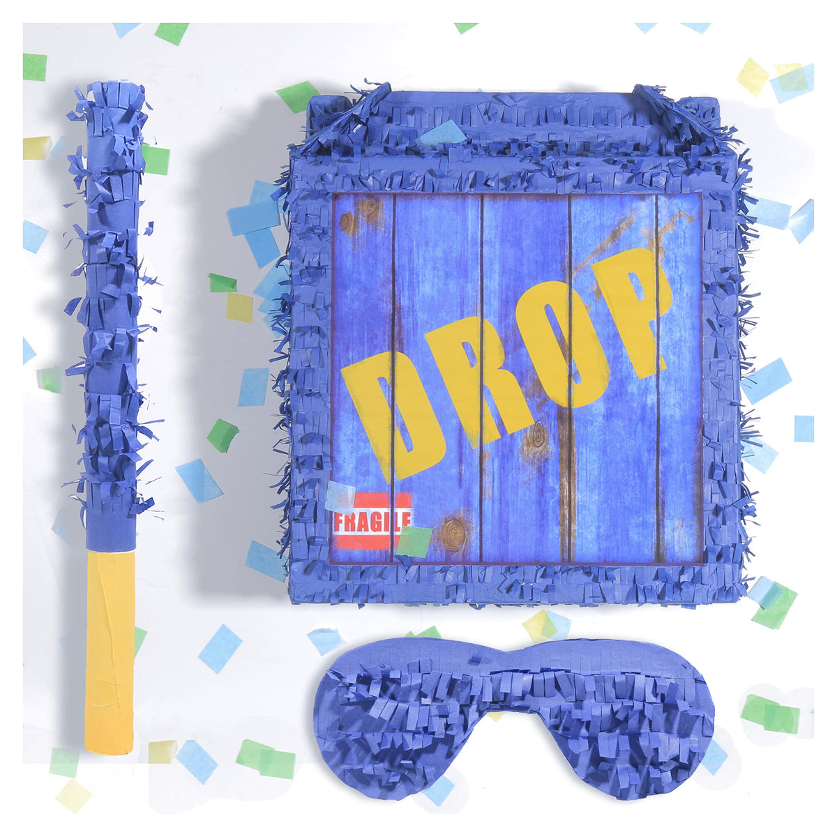 Tuoyi Drop Box Piñatas Boombox blue side view, ideal centerpiece for lively birthday celebrations.