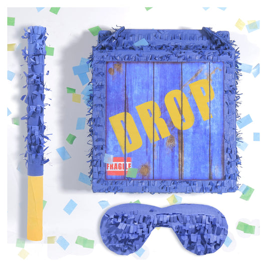 Tuoyi Drop Box Piñatas Boombox blue side view, ideal centerpiece for lively birthday celebrations.