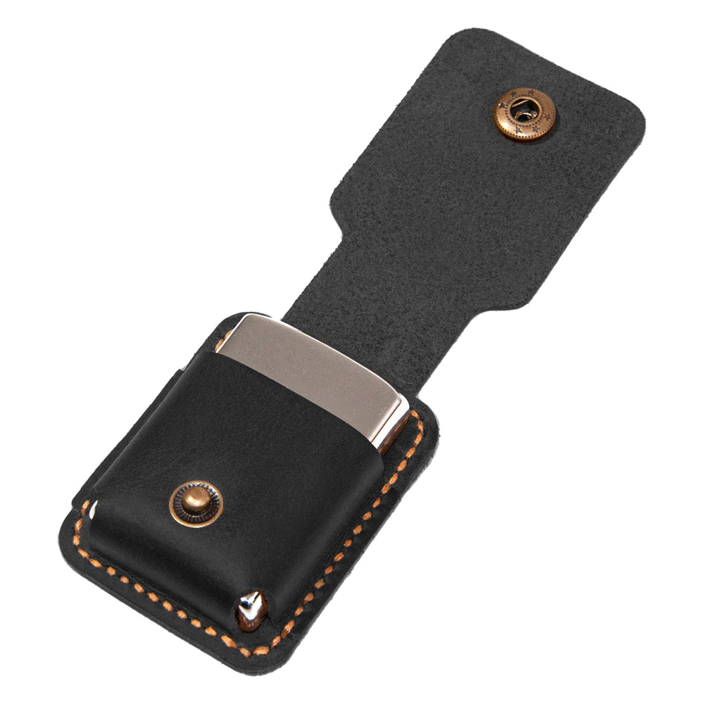Turbosnail leather Zippo cover side angle, premium craftsmanship for everyday carry.