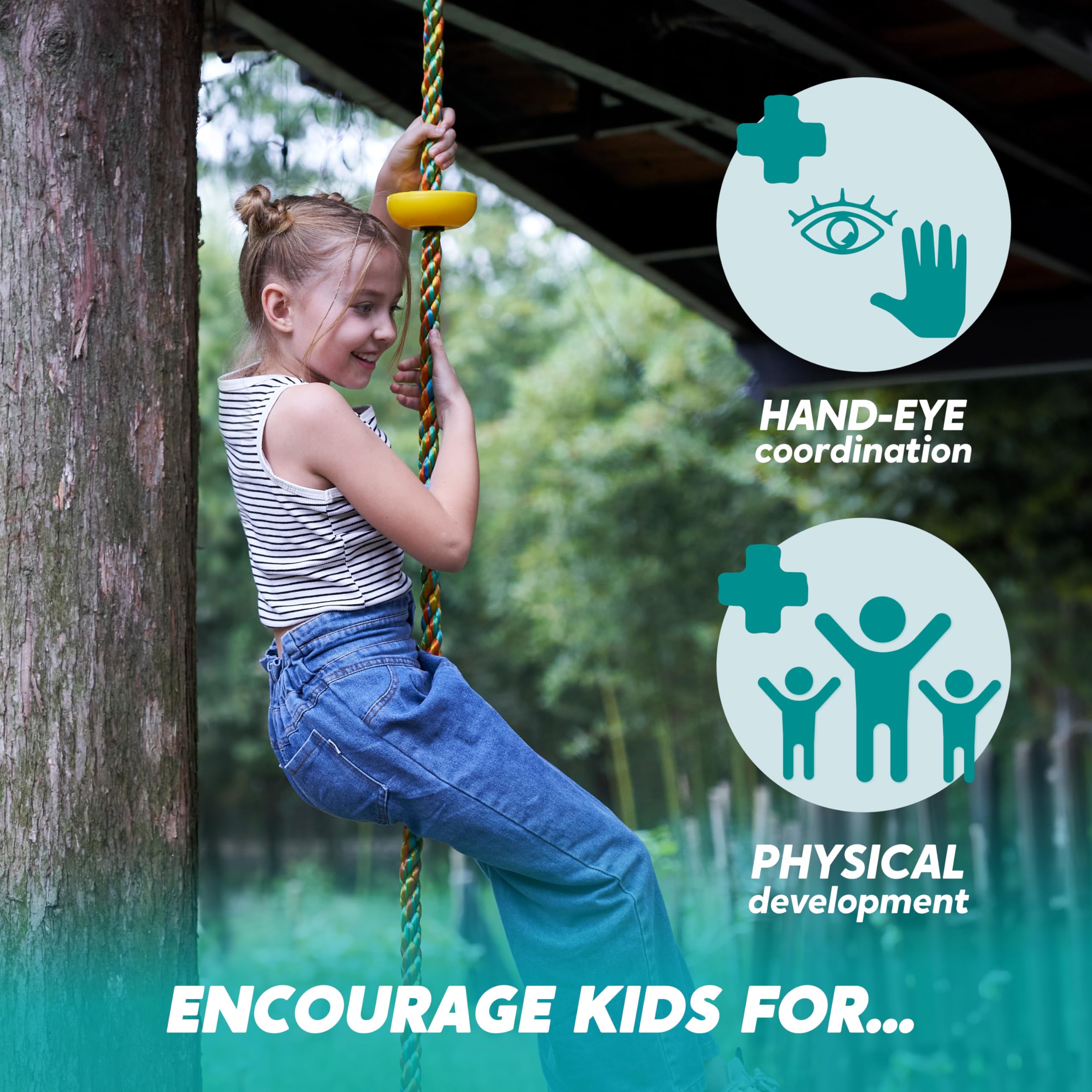 TURFEE blue tree swing lets kids play outdoors for active moments.