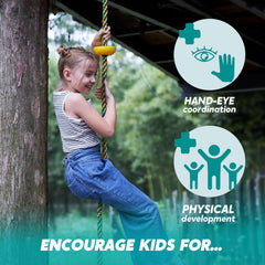 TURFEE blue tree swing lets kids play outdoors for active moments.