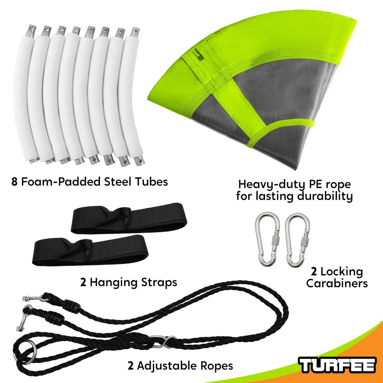 TURFEE outdoor green swing in a sunny backyard ready for play