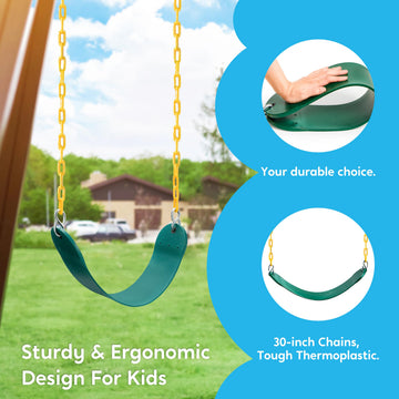 Turfee swings with plastic-coated chains for pinch-free grip.