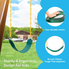 Turfee swings with plastic-coated chains for pinch-free grip.