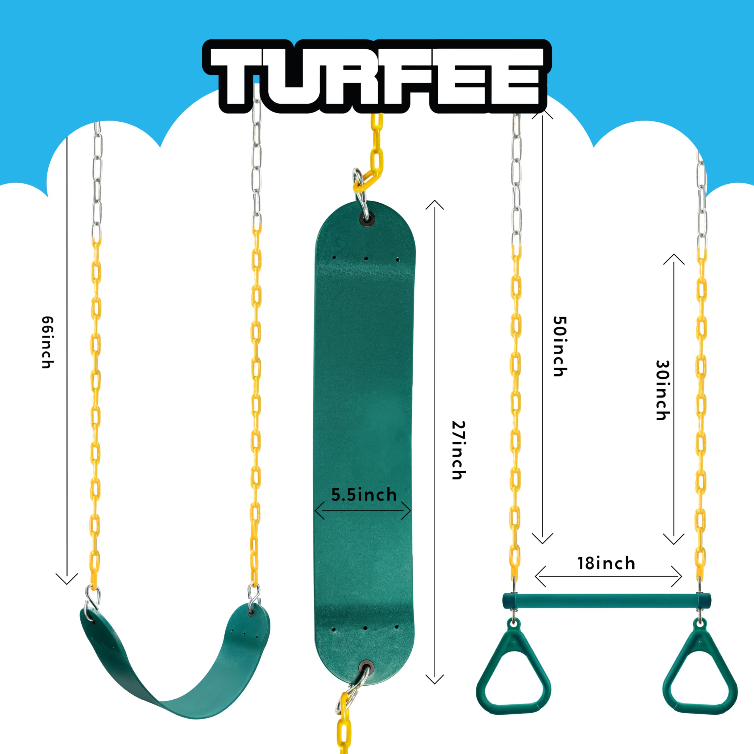 Turfee 18-inch trapeze bar with triangle holds for flexible workouts.